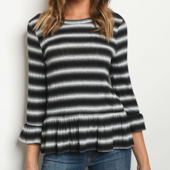 Black & White Stripe Peplum Top - Picture 7 of 9